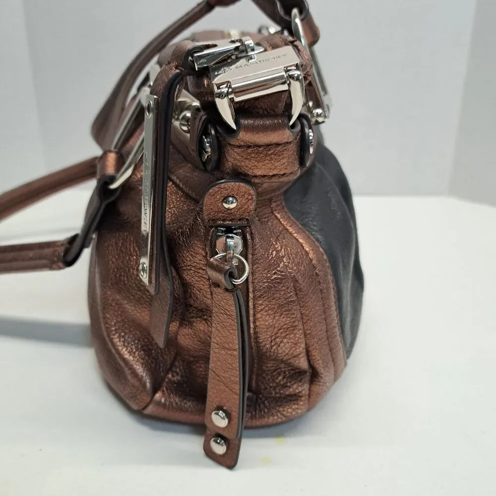 B Makowsky Leather Black Bronze Shoulder Bag - Picture 5 of 12